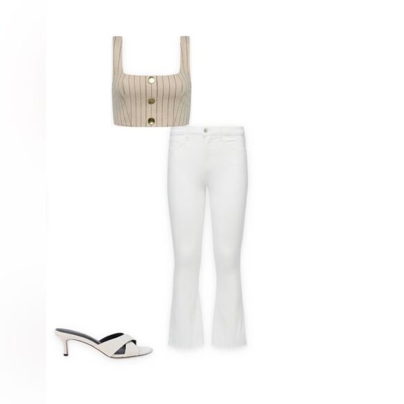 L'agence Kendra High-Rise Cropped Flare Leg Coated Jeans in White Women's 30 - Picture 12 of 15